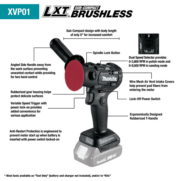 Makita 18V LXT Lithium-Ion Sub-Compact Brushless Cordless 3 in. Polisher/2 in. Sander (Tool Only)