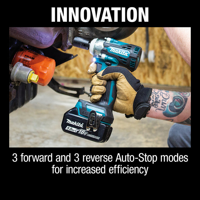 Makita 18V LXT Lithium-Ion Brushless Cordless 4-Speed 1/2 in. sq. Drive Impact Wrench Kit with Friction Ring Anvil (5.0Ah)