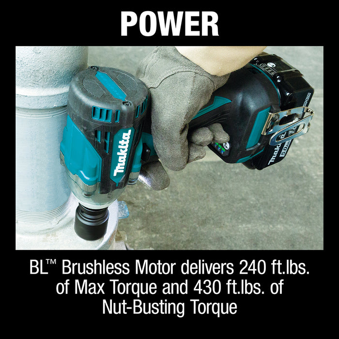 Makita 18V LXT Lithium-Ion Brushless Cordless 4-Speed 1/2 in. sq. Drive Impact Wrench Kit with Friction Ring Anvil (5.0Ah)