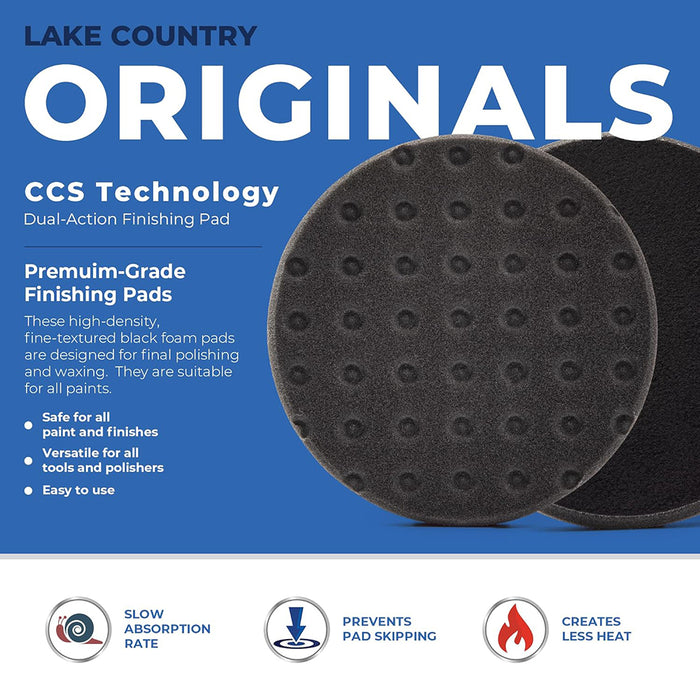 Lake Country CCS Cutback DA Foam Finishing Pad - 6.5", Black