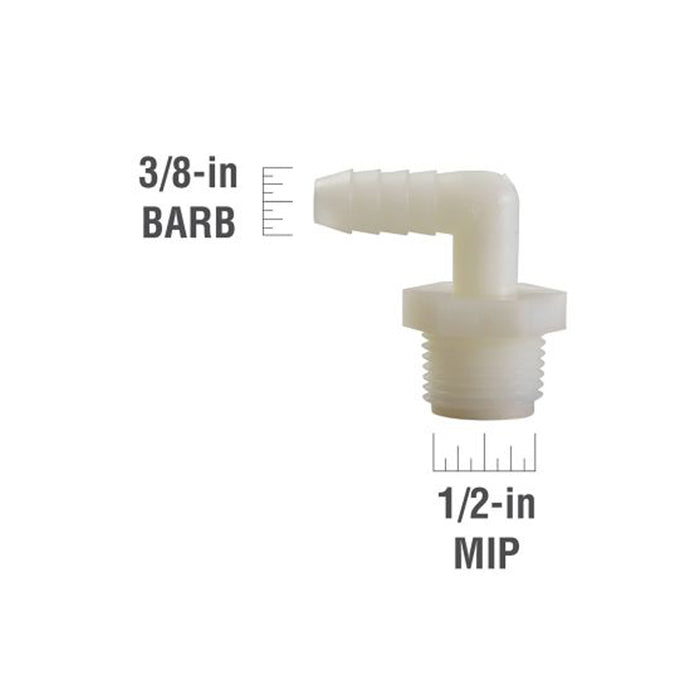 Ronco 3/8" Barb x 1/2" MIP, Nylon Elbow Hose Fitting