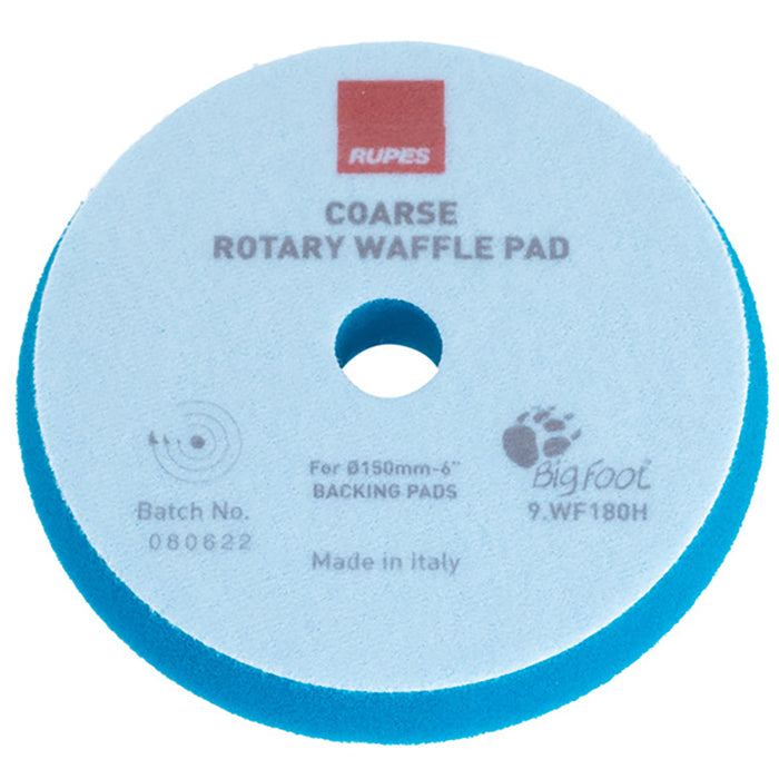 RUPES Rotary Waffle Coarse Foam Cutting Pad, 9.WF180H - 6", Blue