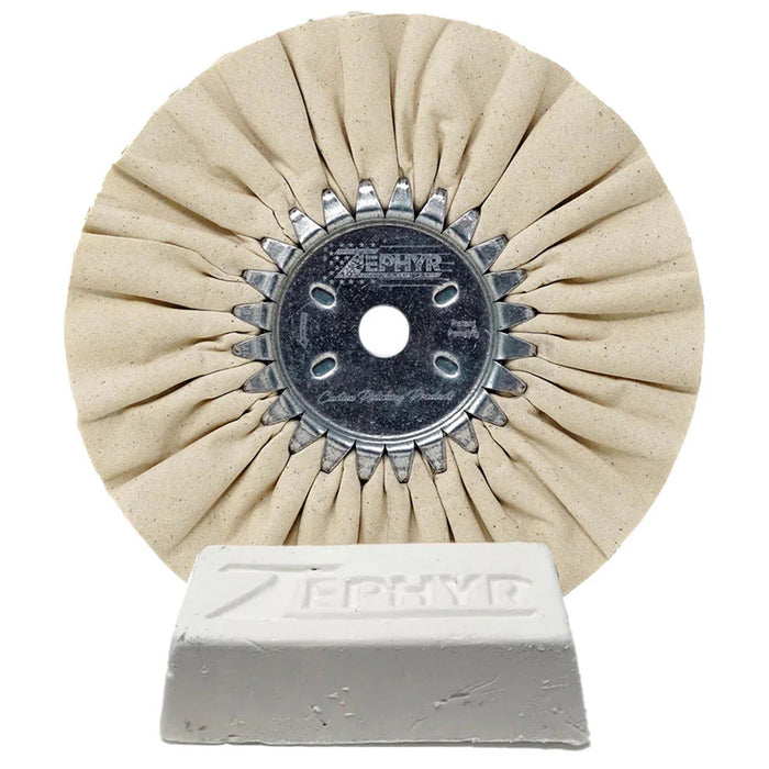 Zephyr 8" Airway Buffing Wheel + Polishing Compound Bar Kit - White/Final Finish