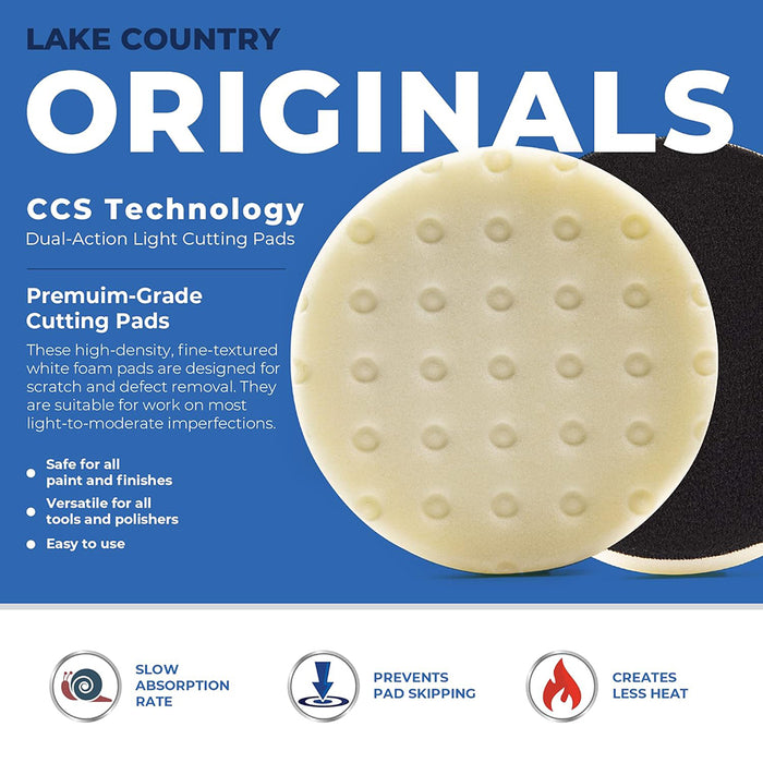 Lake Country CCS Cutback DA Foam Heavy Polishing Pad - 3.5", White (2 pack)